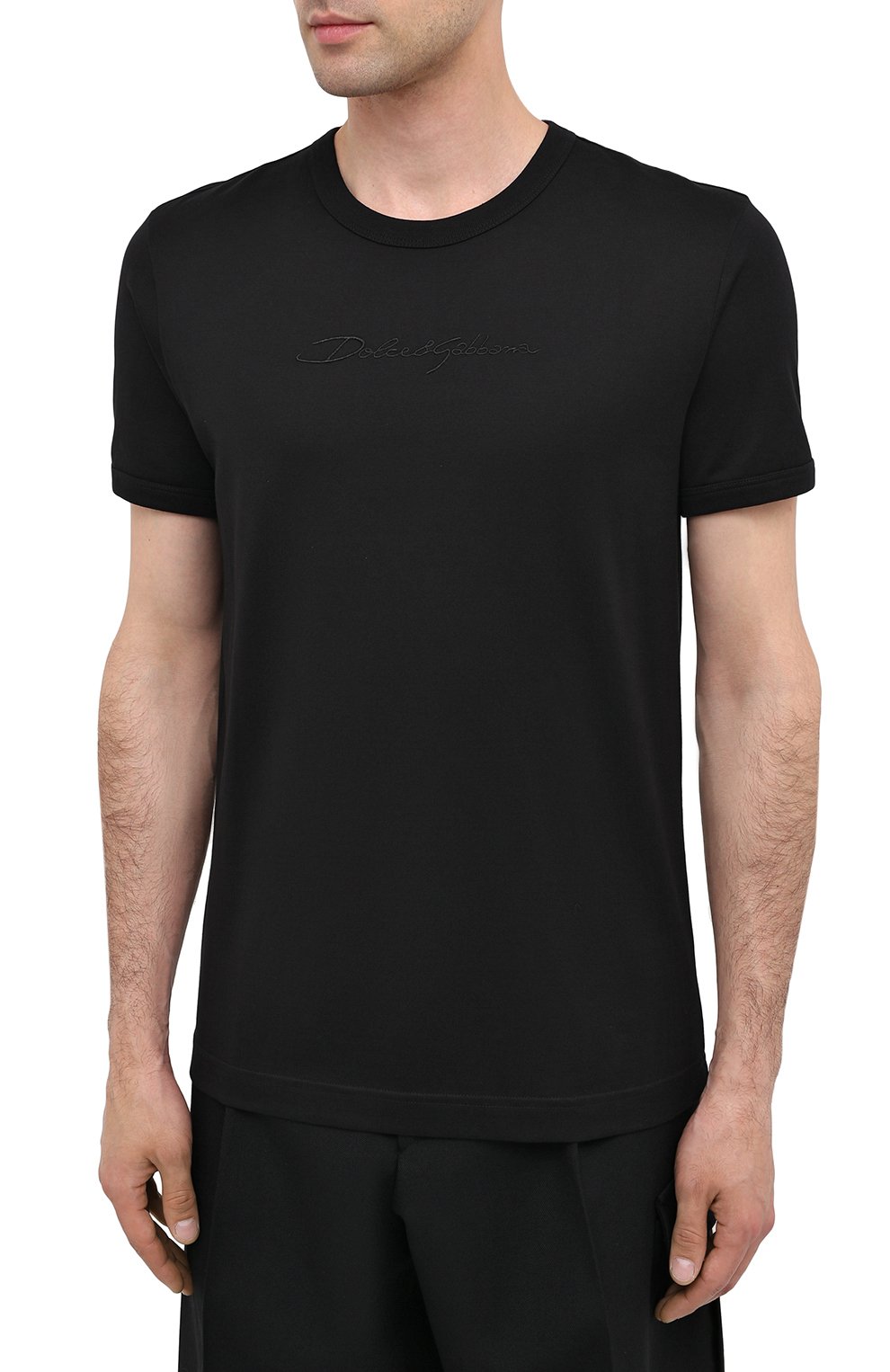 Мужская хлопковая футболка DOLCE & GABBANA черного цвета, арт. G8JX7Z/G7WRN | Фото 3 (Принт: Без принта; Рукава: Короткие; Длина (для топов): Стандартные; Мужское Кросс-КТ: Футболка-одежда; Материал внешний: Хлопок; Стили: Минимализм)