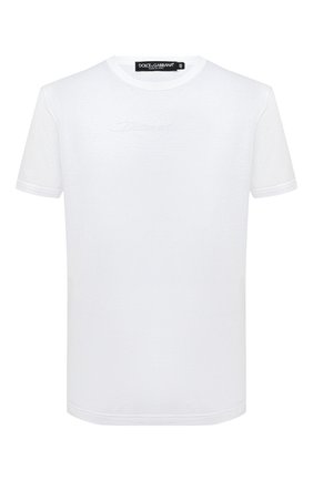 Мужская хлопковая футболка DOLCE & GABBANA белого цвета по цене 36300 руб., арт. G8JX7Z/G7WRN | Фото 1 Мужская хлопковая футболка DOLCE & GABBANA белого цвета, арт. G8JX7Z/G7WRN | Фото 1 (Материал внешний: Хлопок; Длина (для топов): Стандартные; Рукава: Короткие; Принт: Без принта; Мужское Кросс-КТ: Футболка-одежда; Стили: Кэжуэл)