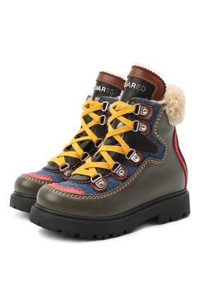 Детские кожаные ботинки DSQUARED2 хаки цвета по цене 22650 руб., арт. 65191/S0FTY/18-27 | Фото 1 Детские кожаные ботинки DSQUARED2 хаки цвета, арт. 65191/S0FTY/18-27 | Фото 1