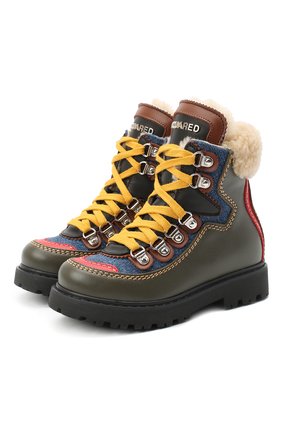 Детские кожаные ботинки DSQUARED2 хаки цвета по цене 25150 руб., арт. 65191/S0FTY/28-35 | Фото 1 Детские кожаные ботинки DSQUARED2 хаки цвета, арт. 65191/S0FTY/28-35 | Фото 1