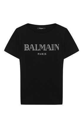 Детская хлопковая футболка BALMAIN черного цвета, арт. 6N8551/NX290/12-16 | Фото 1 (Рукава: Короткие; Материал внешний: Хлопок; Девочки Кросс-КТ: футболка-одежда; Региональные ограничения белый список (Axapta Mercury): RU)