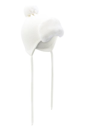 Детского шерстяная шапка с меховой отделкой IL TRENINO белого цвета, арт. 20 4060/E2 | Фото 1 (Материал: Шерсть, Текстиль)
