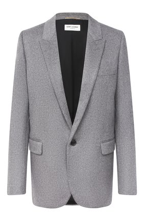 Женский жакет из кашемира и шерсти SAINT LAURENT серого цвета по цене 277500 руб., арт. 517740/Y3A18 | Фото 1 Женский жакет из кашемира и шерсти SAINT LAURENT серого цвета, арт. 517740/Y3A18 | Фото 1 (Материал подклада: Шелк; Рукава: Длинные; Длина (для топов): Стандартные; Материал внешний: Шерсть, Кашемир; Случай: Повседневный; 1-2-бортные: Однобортные; Женское Кросс-КТ: Жакет-одежда)