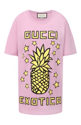 Женская хлопковая футболка GUCCI сиреневого цвета по цене 29300 руб., арт. 615044/XJCRE | Фото 1 Женская хлопковая футболка GUCCI сиреневого цвета, арт. 615044/XJCRE | Фото 1