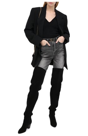 Женские замшевые ботфорты kim SAINT LAURENT черного цвета по цене 111500 руб., арт. 630897/1NZ00 | Фото 2 Женские замшевые ботфорты kim SAINT LAURENT черного цвета, арт. 630897/1NZ00 | Фото 2