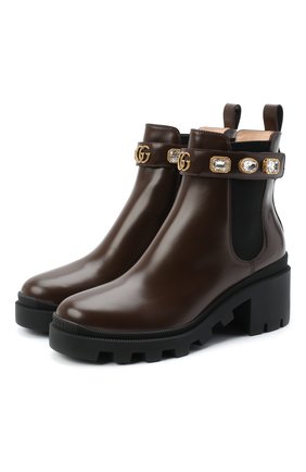 Женские кожаные челси trip GUCCI коричневого цвета по цене 74850 руб., арт. 550036/DKS00 | Фото 1 Женские кожаные челси trip GUCCI коричневого цвета, арт. 550036/DKS00 | Фото 1