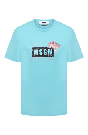 Женская хлопковая футболка MSGM голубого цвета по цене 13450 руб., арт. 2941MDM181 207798 | Фото 1 Женская хлопковая футболка MSGM голубого цвета, арт. 2941MDM181 207798 | Фото 1