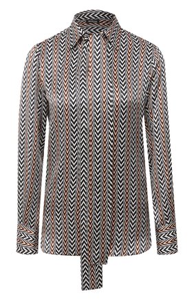Женская шелковая блузка KITON коричневого цвета, арт. D48407K05T58 | Фото 1 (Рукава: Длинные; Материал внешний: Шелк; Длина (для топов): Стандартные; Женское Кросс-КТ: Блуза-одежда; Принт: С принтом)