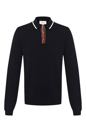 Мужское хлопковое поло GUCCI темно-синего цвета по цене 60000 руб., арт. 626271/XKBFV | Фото 1 Мужское хлопковое поло GUCCI темно-синего цвета, арт. 626271/XKBFV | Фото 1