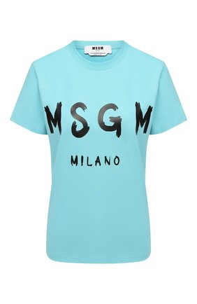 Женская хлопковая футболка MSGM голубого цвета по цене 7750 руб., арт. 2941MDM60 207798 | Фото 1 Женская хлопковая футболка MSGM голубого цвета, арт. 2941MDM60 207798 | Фото 1