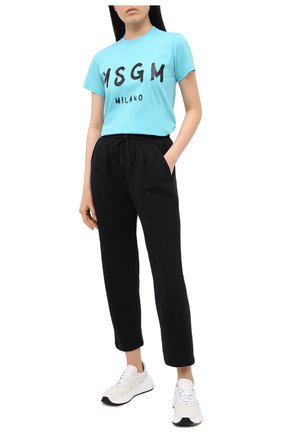Женская хлопковая футболка MSGM голубого цвета по цене 7750 руб., арт. 2941MDM60 207798 | Фото 2 Женская хлопковая футболка MSGM голубого цвета, арт. 2941MDM60 207798 | Фото 2