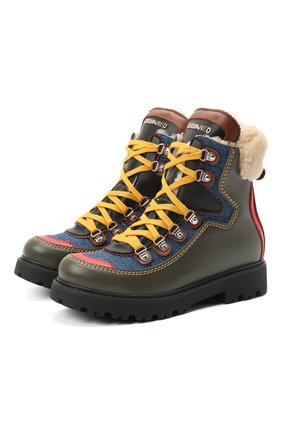 Детские кожаные ботинки DSQUARED2 хаки цвета по цене 41950 руб., арт. 65191/S0FTY/36-41 | Фото 1 Детские кожаные ботинки DSQUARED2 хаки цвета, арт. 65191/S0FTY/36-41 | Фото 1 (Материал утеплителя: Натуральный мех; Кросс-КТ: хайкеры; Материал внешний: Кожа; Длина стельки: 23,5, 24,3, 26,3, 25, 23, 24, 24,6, 25,3, 26; ширина носка стельки: 7,5, 7,7, 8, 8,2; высота каблука: 3,8; толщина подошвы: 2,5)