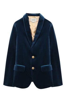 Детский бархатный пиджак GUCCI голубого цвета по цене 53700 руб., арт. 616360/XWAJ9 | Фото 1 Детский бархатный пиджак GUCCI голубого цвета, арт. 616360/XWAJ9 | Фото 1 (Рукава: Длинные; Материал внешний: Хлопок; Материал подклада: Вискоза; Кросс-КТ: пиджак; Ростовка одежда: 10 - 11 лет | 140 - 146см, 12 лет | 152 см, 4 года | 104 см, 5 лет | 110 см, 6 лет | 116 см, 8 лет | 128 см)