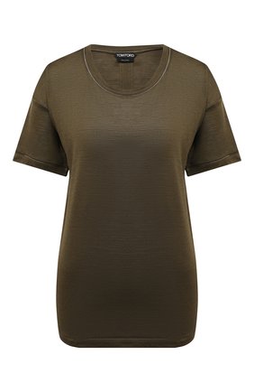 Женская футболка из шелка и шерсти TOM FORD зеленого цвета по цене 77450 руб., арт. TSJ399-FAX544 | Фото 1 Женская футболка из шелка и шерсти TOM FORD зеленого цвета, арт. TSJ399-FAX544 | Фото 1