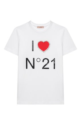 Детская хлопковая футболка N21 белого цвета по цене 8270 руб., арт. N214E6/N0080/N21T58F | Фото 1 Детская хлопковая футболка N21 белого цвета, арт. N214E6/N0080/N21T58F | Фото 1