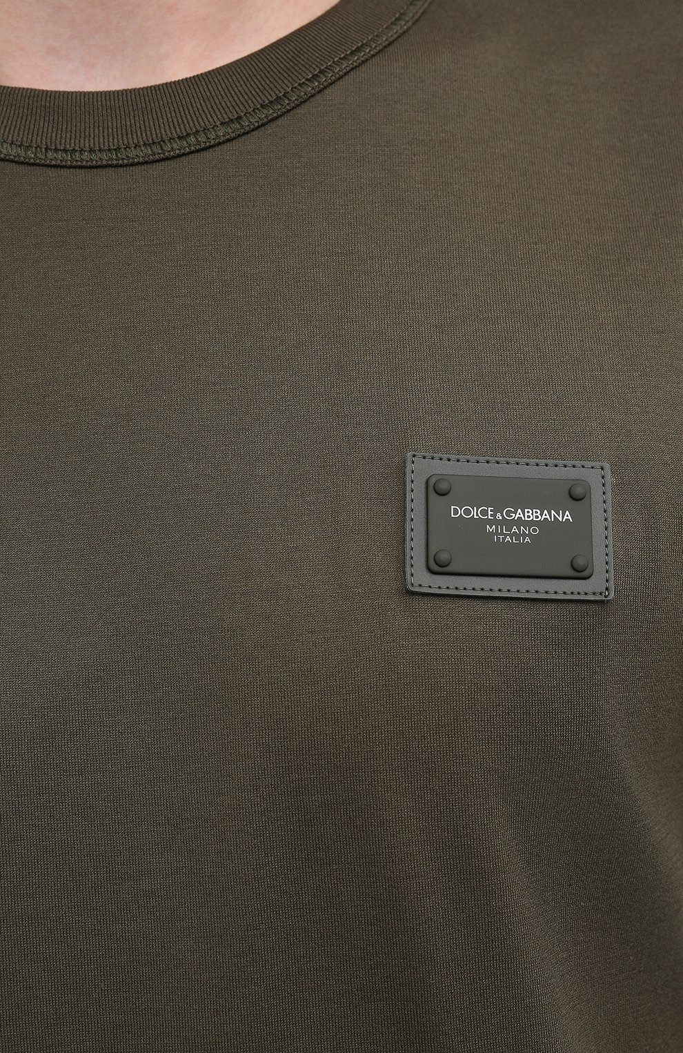 Мужская хлопковая футболка DOLCE & GABBANA хаки цвета, арт. G8KJ9T/FU7EQ | Фото 5 (Принт: Без принта; Рукава: Короткие; Длина (для топов): Стандартные; Мужское Кросс-КТ: Футболка-одежда; Материал внешний: Хлопок; Стили: Кэжуэл)