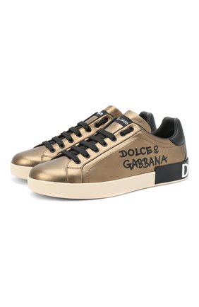 Мужские кожаные кеды portofino DOLCE & GABBANA золотого цвета по цене 47850 руб., арт. CS1772/AW151 | Фото 1 Мужские кожаные кеды portofino DOLCE & GABBANA золотого цвета, арт. CS1772/AW151 | Фото 1
