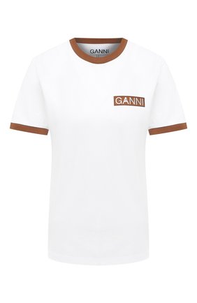 Женская хлопковая футболка GANNI белого цвета по цене 8405 руб., арт. T2590 | Фото 1 Женская хлопковая футболка GANNI белого цвета, арт. T2590 | Фото 1