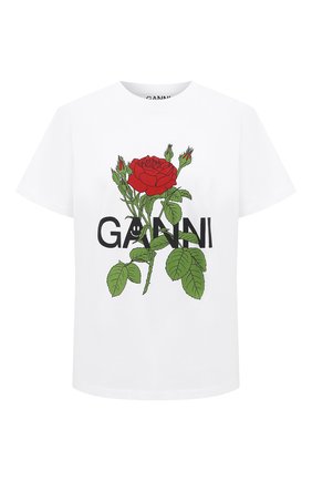 Женская хлопковая футболка GANNI белого цвета по цене 8405 руб., арт. T2751 | Фото 1 Женская хлопковая футболка GANNI белого цвета, арт. T2751 | Фото 1