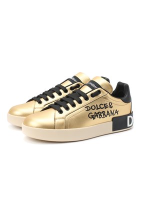 Женские кожаные кеды portofino DOLCE & GABBANA золотого цвета по цене 47850 руб., арт. CK1544/AW329 | Фото 1 Женские кожаные кеды portofino DOLCE & GABBANA золотого цвета, арт. CK1544/AW329 | Фото 1