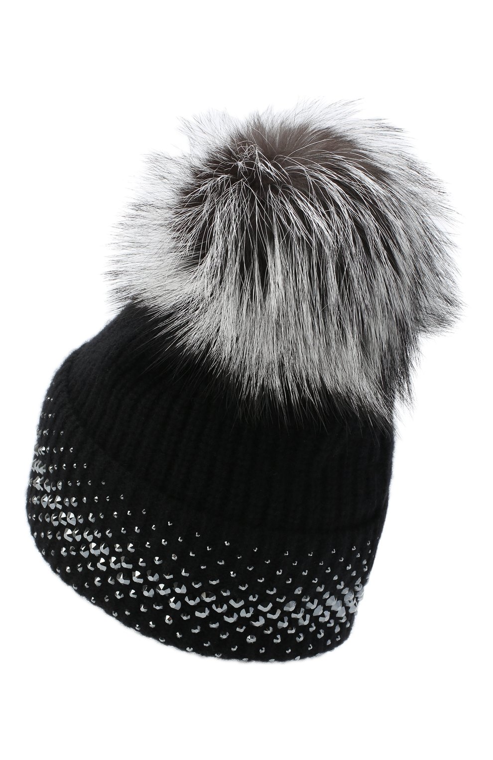 Женская кашемировая шапка WILLIAM SHARP черного цвета, арт. A12-13/SILVER F0X NATURAL | Фото 2 (Материал: Текстиль, Кашемир, Шерсть)