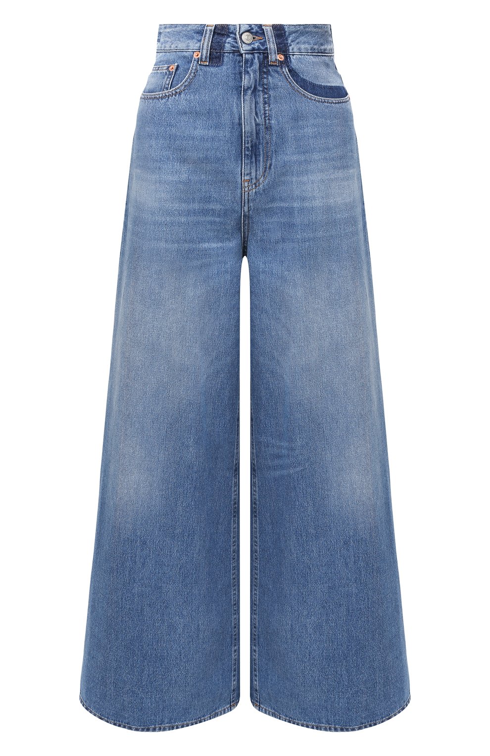Женские джинсы MM6 синего цвета, арт. S52LA0141/S30460 | Фото 1 (Силуэт Ж (брюки и джинсы): Широкие, Расклешенные; Кросс-КТ: Деним; Длина (брюки, джинсы): Стандартные; Материал внешний: Хлопок, Деним; Детали: Потертости)