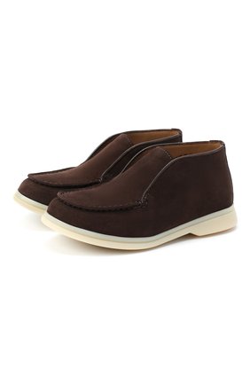 Детские замшевые ботинки LORO PIANA темно-коричневого цвета, арт. FAD6916 | Фото 1 (Материал внутренний: Натуральная кожа; Материал внешний: Кожа; Мальчики-школьная форма: Классическая обувь)