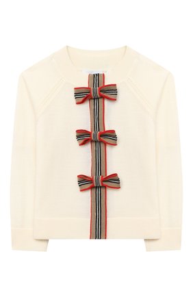 Детский шерстяной кардиган BURBERRY белого цвета по цене 29800 руб., арт. 8030657 | Фото 2 Детский шерстяной кардиган BURBERRY белого цвета, арт. 8030657 | Фото 2