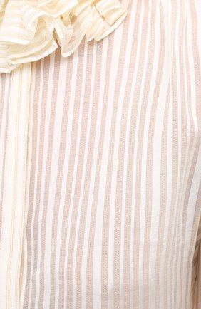 Женская шелковая блузка SAINT LAURENT белого цвета, арт. 633387/Y3B43 | Фото 5 (Материал внешний: Шелк; Рукава: Длинные; Принт: Без принта, Полоска; Длина (для топов): Стандартные; Женское Кросс-КТ: Блуза-одежда)