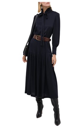 Женское шелковое платье SAINT LAURENT темно-синего цвета по цене 260500 руб., арт. 632448/Y3B08 | Фото 2 Женское шелковое платье SAINT LAURENT темно-синего цвета, арт. 632448/Y3B08 | Фото 2