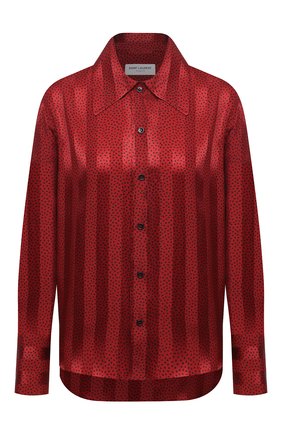 Женская шелковая рубашка SAINT LAURENT красного цвета, арт. 626928/Y3B27 | Фото 1 (Материал внешний: Шелк; Длина (для топов): Стандартные; Рукава: Длинные; Женское Кросс-КТ: Рубашка-одежда; Принт: Без принта, Полоска)