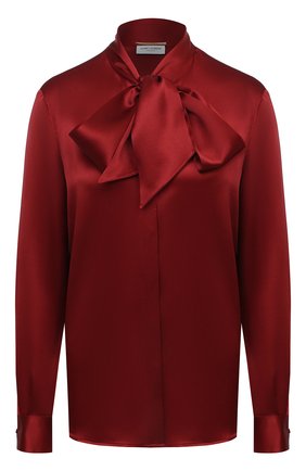 Женская шелковая блузка SAINT LAURENT красного цвета, арт. 635897/Y2B43 | Фото 1 (Материал внешний: Шелк; Длина (для топов): Стандартные; Рукава: Длинные; Женское Кросс-КТ: Блуза-одежда; Принт: Без принта)