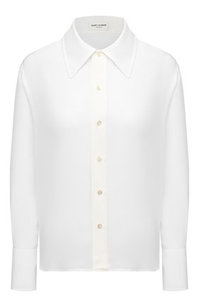 Женская шелковая рубашка SAINT LAURENT белого цвета по цене 73150 руб., арт. 626928/Y100W | Фото 1 Женская шелковая рубашка SAINT LAURENT белого цвета, арт. 626928/Y100W | Фото 1