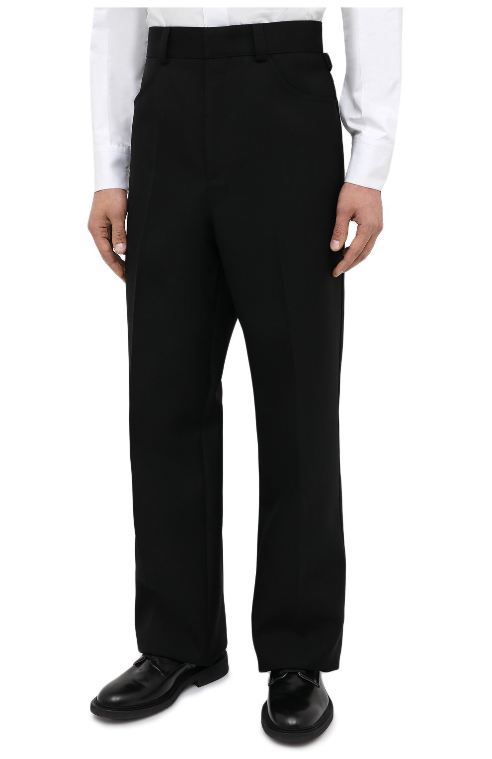 Мужские шерстяные брюки JIL SANDER черного цвета, арт. JSMR311128-MR201000 | Фото 3 (Материал внешний: Шерсть; Длина (брюки, джинсы): Стандартные; Случай: Повседневный; Стили: Минимализм; Материал подклада: Купро)