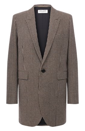 Женский шерстяной жакет SAINT LAURENT коричневого цвета по цене 190500 руб., арт. 634301/Y5B64 | Фото 1 Женский шерстяной жакет SAINT LAURENT коричневого цвета, арт. 634301/Y5B64 | Фото 1 (Рукава: Длинные; Материал подклада: Шелк; Материал внешний: Шерсть; Длина (для топов): Удлиненные; Случай: Формальный; 1-2-бортные: Однобортные; Женское Кросс-КТ: Жакет-одежда)