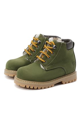 Детские кожаные ботинки GALLUCCI зеленого цвета, арт. T20085BM/SC S S G0M NAB/VIT | Фото 1 (Кросс-КТ: хайкеры; Материал утеплителя: Натуральный мех; Материал внешний: Кожа)