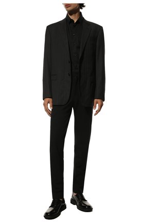Мужские шерстяные брюки BALMAIN черного цвета, арт. UH15744/W050 | Фото 2 (Длина (брюки, джинсы): Стандартные; Материал внешний: Шерсть; Стили: Классический; Случай: Вечерний)