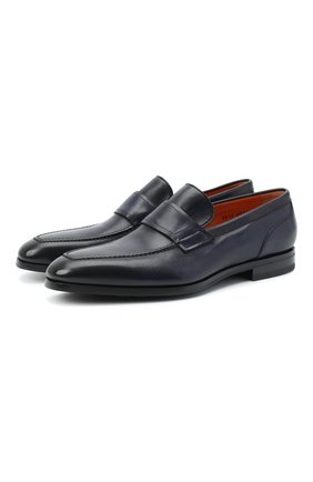 Мужские кожаные лоферы SANTONI темно-синего цвета по цене 62900 руб., арт. MCLE16451SI1ESCSU53 | Фото 1 Мужские кожаные лоферы SANTONI темно-синего цвета, арт. MCLE16451SI1ESCSU53 | Фото 1