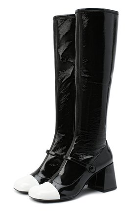 Женские кожаные сапоги MIU MIU черно-белого цвета по цене 86600 руб., арт. 5W253D/3LCN | Фото 1 Женские кожаные сапоги MIU MIU черно-белого цвета, арт. 5W253D/3LCN | Фото 1