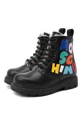 Детские кожаные ботинки MOSCHINO разноцветного цвета по цене 39950 руб., арт. 65760/RUNNER/28-35 | Фото 1 Детские кожаные ботинки MOSCHINO разноцветного цвета, арт. 65760/RUNNER/28-35 | Фото 1 (Материал утеплителя: Натуральный мех; Материал внешний: Кожа; Региональные ограничения белый список (Axapta Mercury): RU; Длина стельки: 18,5, 20,7, 20)