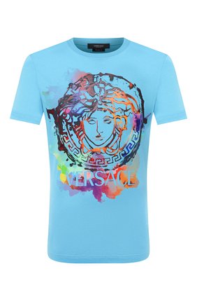 Мужская хлопковая футболка VERSACE синего цвета по цене 38500 руб., арт. A87383/A228806 | Фото 1 Мужская хлопковая футболка VERSACE синего цвета, арт. A87383/A228806 | Фото 1