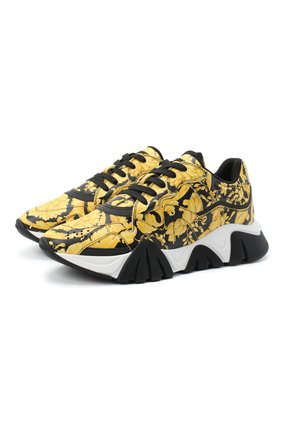 Мужские кожаные кроссовки squalo VERSACE желтого цвета по цене 67900 руб., арт. DSU7703/DSVBAG | Фото 1 Мужские кожаные кроссовки squalo VERSACE желтого цвета, арт. DSU7703/DSVBAG | Фото 1