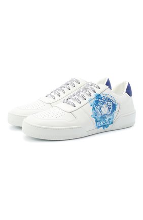 Мужские кожаные кеды ilus VERSACE белого цвета по цене 39950 руб., арт. DSU7843/DV25G | Фото 1 Мужские кожаные кеды ilus VERSACE белого цвета, арт. DSU7843/DV25G | Фото 1