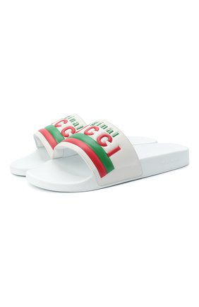 Мужские кожаные шлепанцы GUCCI белого цвета по цене 26450 руб., арт. 630606/DIR00 | Фото 1 Мужские кожаные шлепанцы GUCCI белого цвета, арт. 630606/DIR00 | Фото 1