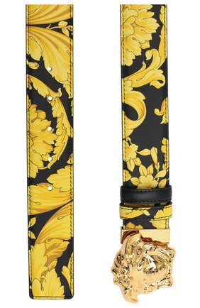 Мужской кожаный ремень VERSACE желтого цвета по цене 37600 руб., арт. DCU6705/DVST4 | Фото 2 Мужской кожаный ремень VERSACE желтого цвета, арт. DCU6705/DVST4 | Фото 2