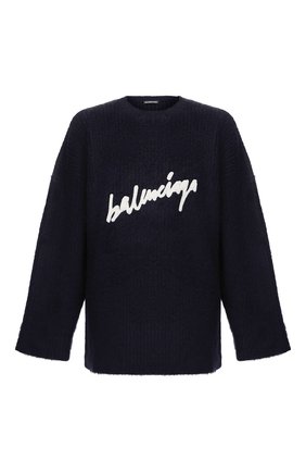 Мужской хлопковый свитер BALENCIAGA темно-синего цвета по цене 99450 руб., арт. 628740/T3182 | Фото 1 Мужской хлопковый свитер BALENCIAGA темно-синего цвета, арт. 628740/T3182 | Фото 1