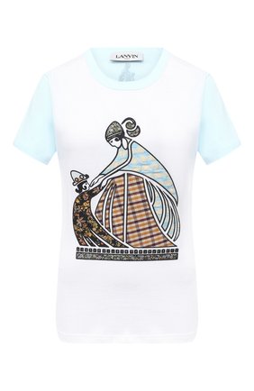 Женская хлопковая футболка LANVIN голубого цвета по цене 41350 руб., арт. RW-T0615J-JR31-A20 | Фото 1 Женская хлопковая футболка LANVIN голубого цвета, арт. RW-T0615J-JR31-A20 | Фото 1