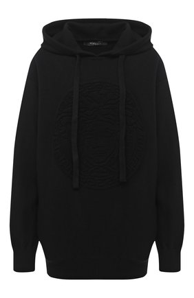 Женский худи из шерсти и кашемира VERSACE черного цвета по цене 94400 руб., арт. A87111/A235893 | Фото 1 Женский худи из шерсти и кашемира VERSACE черного цвета, арт. A87111/A235893 | Фото 1 (Длина (для топов): Стандартные; Материал внешний: Шерсть, Кашемир; Стили: Спорт-шик, Кэжуэл; Женское Кросс-КТ: Худи-одежда, худи-трикотаж; Рукава: Длинные)