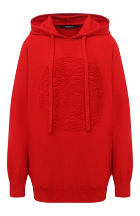 Женский худи из шерсти и кашемира VERSACE красного цвета по цене 94400 руб., арт. A87111/A235893 | Фото 1 Женский худи из шерсти и кашемира VERSACE красного цвета, арт. A87111/A235893 | Фото 1 (Материал внешний: Шерсть, Кашемир; Длина (для топов): Стандартные; Женское Кросс-КТ: Худи-одежда, худи-трикотаж; Стили: Спорт-шик, Кэжуэл; Рукава: Длинные)
