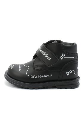 Детские кожаные ботинки DOLCE & GABBANA черного цвета, арт. DL0064/AH813 | Фото 2 (Материал внутренний: Натуральная кожа; Материал внешний: Кожа)